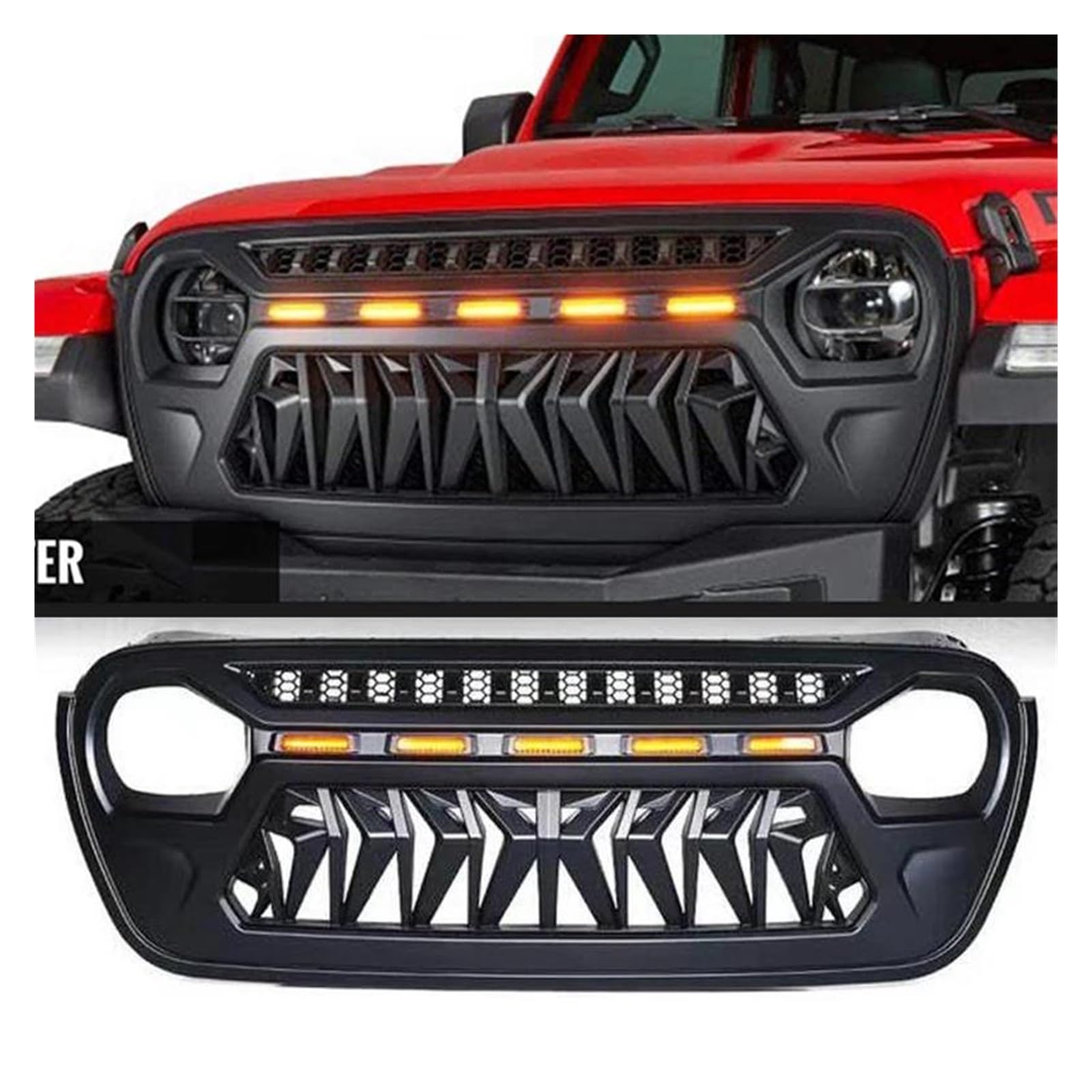 Frontgrill Außenteile Frontgrill Für Jeep Für Wrangler JL Zubehör 4x4 Für Offroad-Grill Mit Licht Kühler(E Style Light) von SANCAK