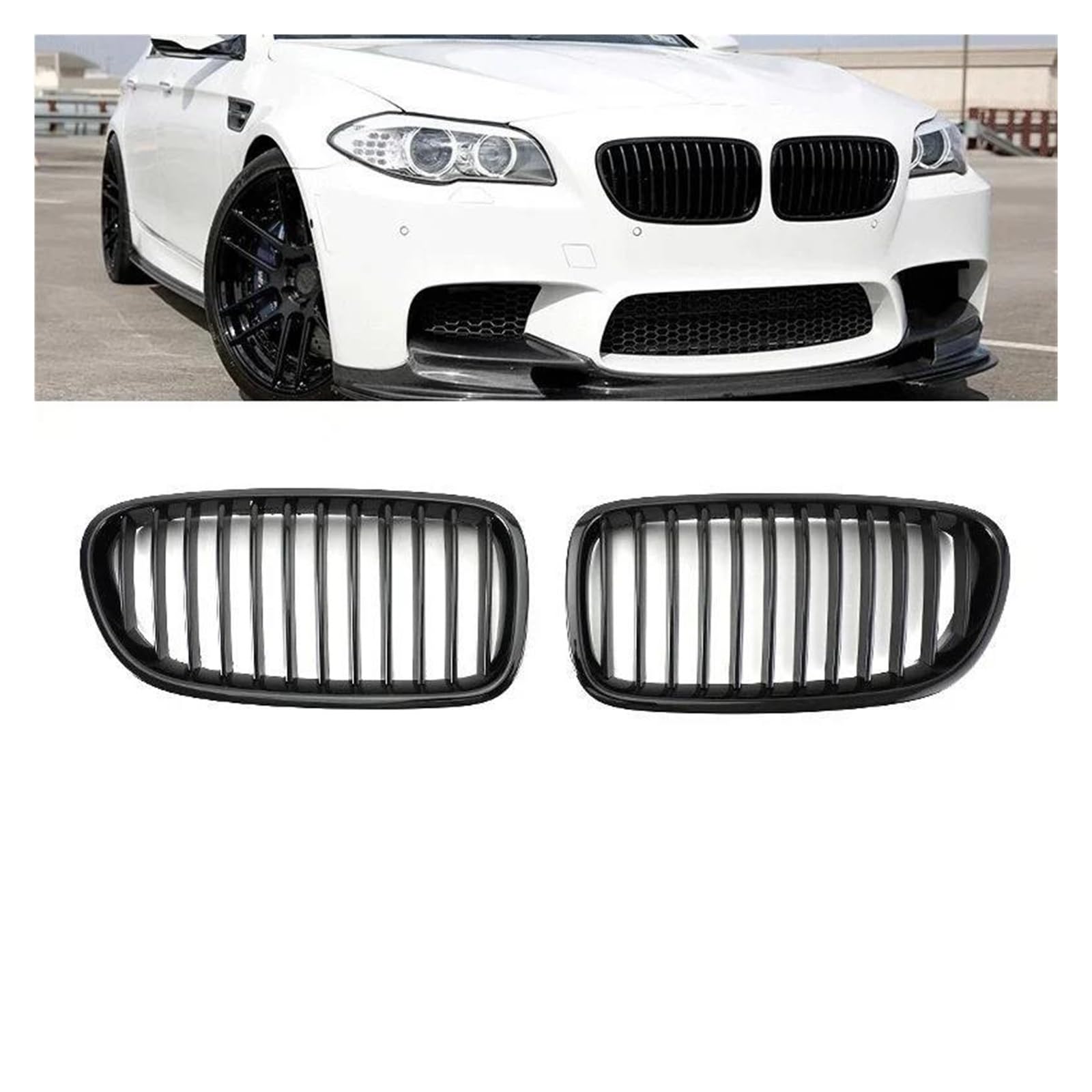 Frontgrill Für 5 Series F10 F11 Touring 2010 2011 2012 2013 2014 2015 2016 2017 Tuning-Zubehör Frontnierengrill Autogrill Schwarz Kühler(G Single Slat) von SANCAK