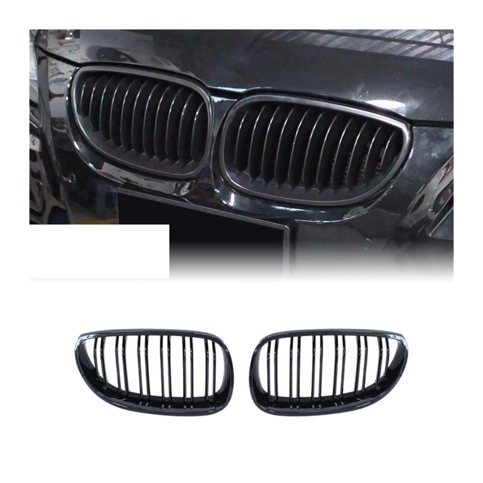 Frontgrill Für E60 E61 5 Serie M5 525I 525Xi 528I 528Xi 530I 530Xi 2003-2009 Grill Vorne Niere Sport Gitter Haube Grill Kühler(Double Line Black) von SANCAK