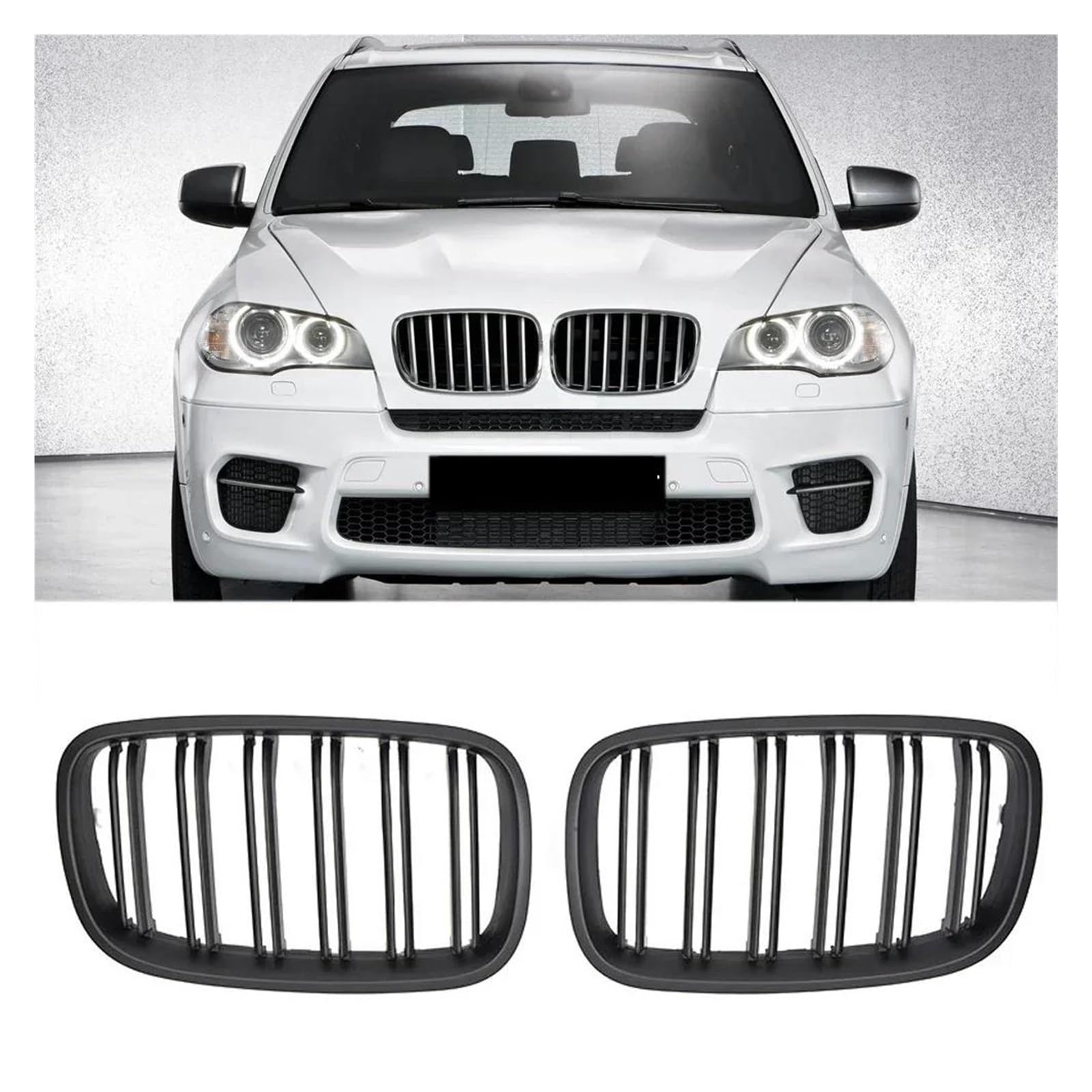 Frontgrill Für X5 E70 2007-2013 X6 E71 E72 2008-2014 Autozubehör Auto Kühlergrill Grill Front Niere Glänzend 2 Linie Doppellamelle Kühler(Matt-schwarz) von SANCAK