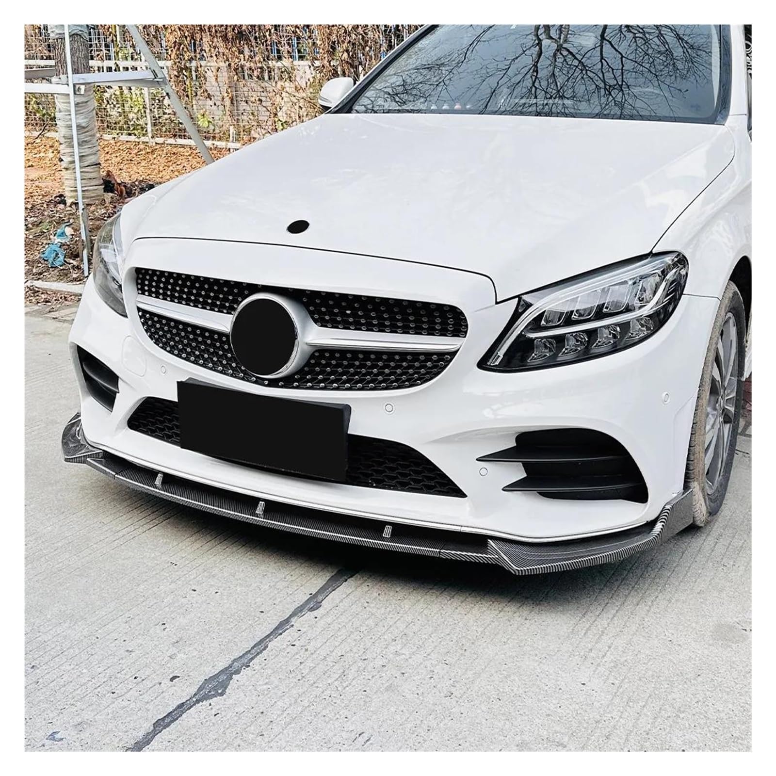 Frontlippe Für Benz W205 C205 S205 C43 C180 C200 C300 2019 2020 2021 Für AMG Für LCI Tuning Auto Frontspoiler Stoßstange Lip Spoiler Splitter Frontspoiler(Carbon Look) von SANCAK