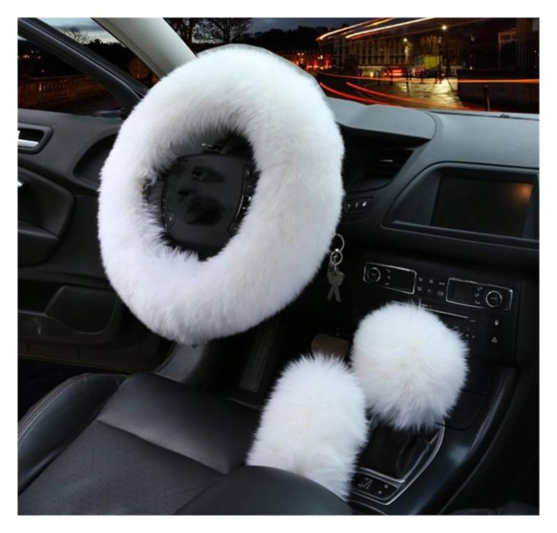 Lenkrad Abdeckung 3 Teile/Satz Für Auto Lenkrad Abdeckungen Set Abdeckung Auf Die Lenkrad Lange Plüsch Winter Auto Zubehör Lenkradbezug(3pcs White) von SANCAK