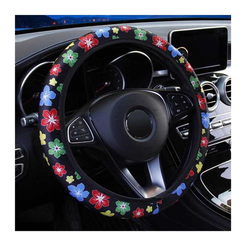 Lenkrad Abdeckung 38 cm Auto Lenkrad Abdeckung Blumen Druck Anti-Slip Universal Auto Lenkrad Schutz Innen Zubehör Lenkradbezug(Colorful Flowers) von SANCAK