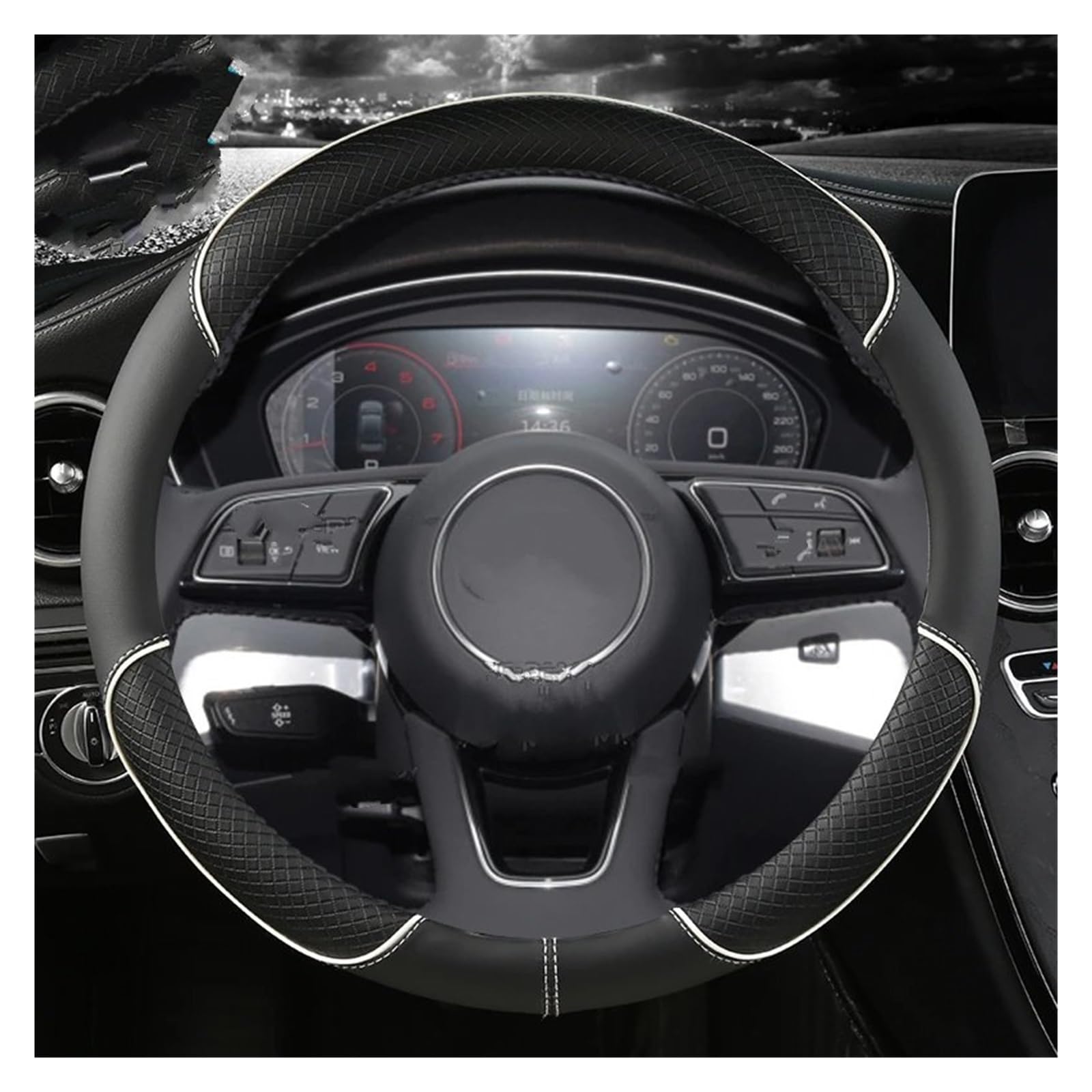 Lenkrad Abdeckung Für A1 8X A2 Für A3 Für Q3 Für Q5 Für Q2 Für A4 Für A5 Für A6 Avant Auto Zubehör Mikrofaser Leder Sport Auto Lenkrad Abdeckung Nicht-Slip Lenkradbezug(O Shape White) von SANCAK