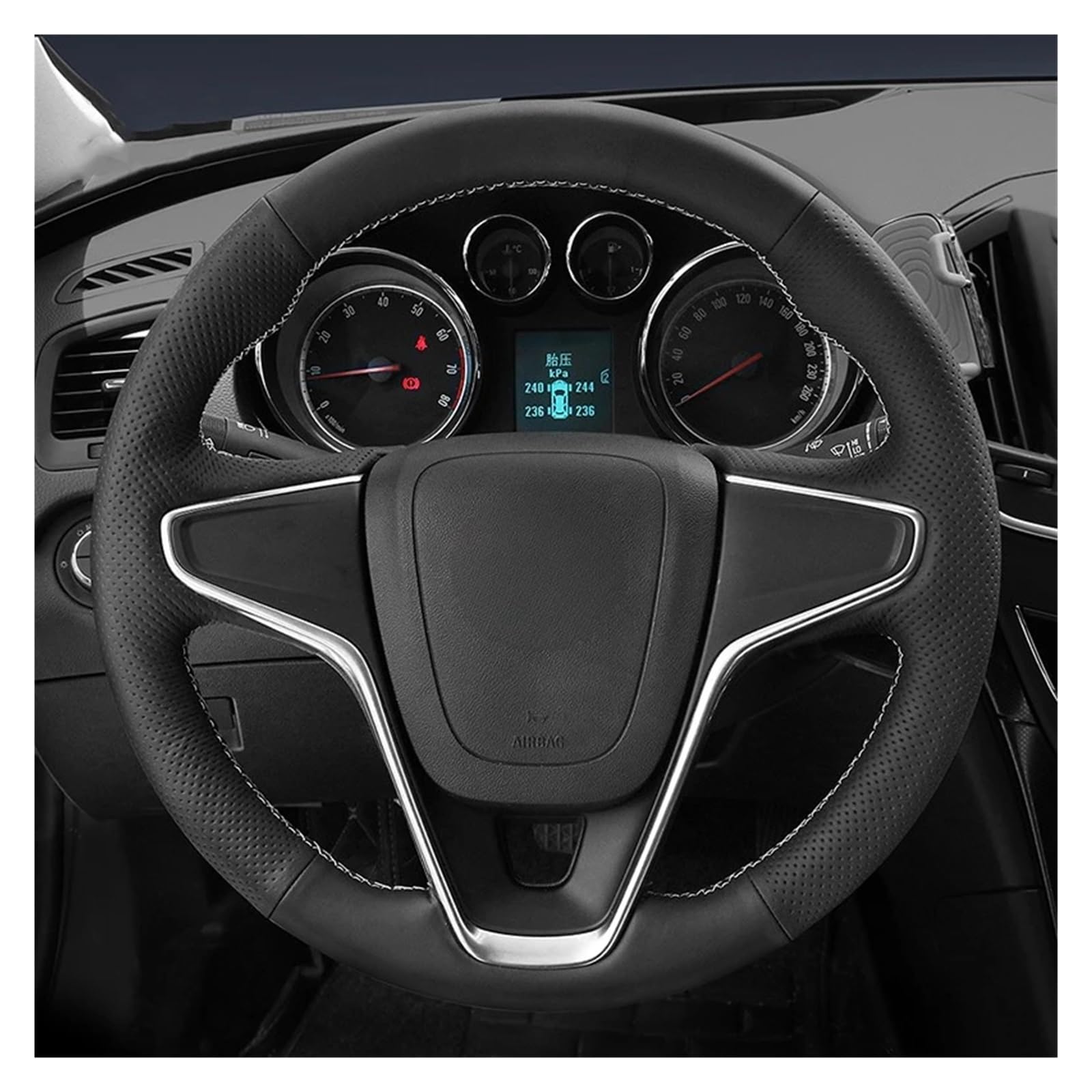 Lenkrad Abdeckung Für Buick Für Regal Für Opel Für Insignia 2014 2015 Auto Lenkrad Abdeckung Schwarz Mikrofaser Leder Geflecht Auto Innen Zubehör Lenkradbezug(Black Thread) von SANCAK