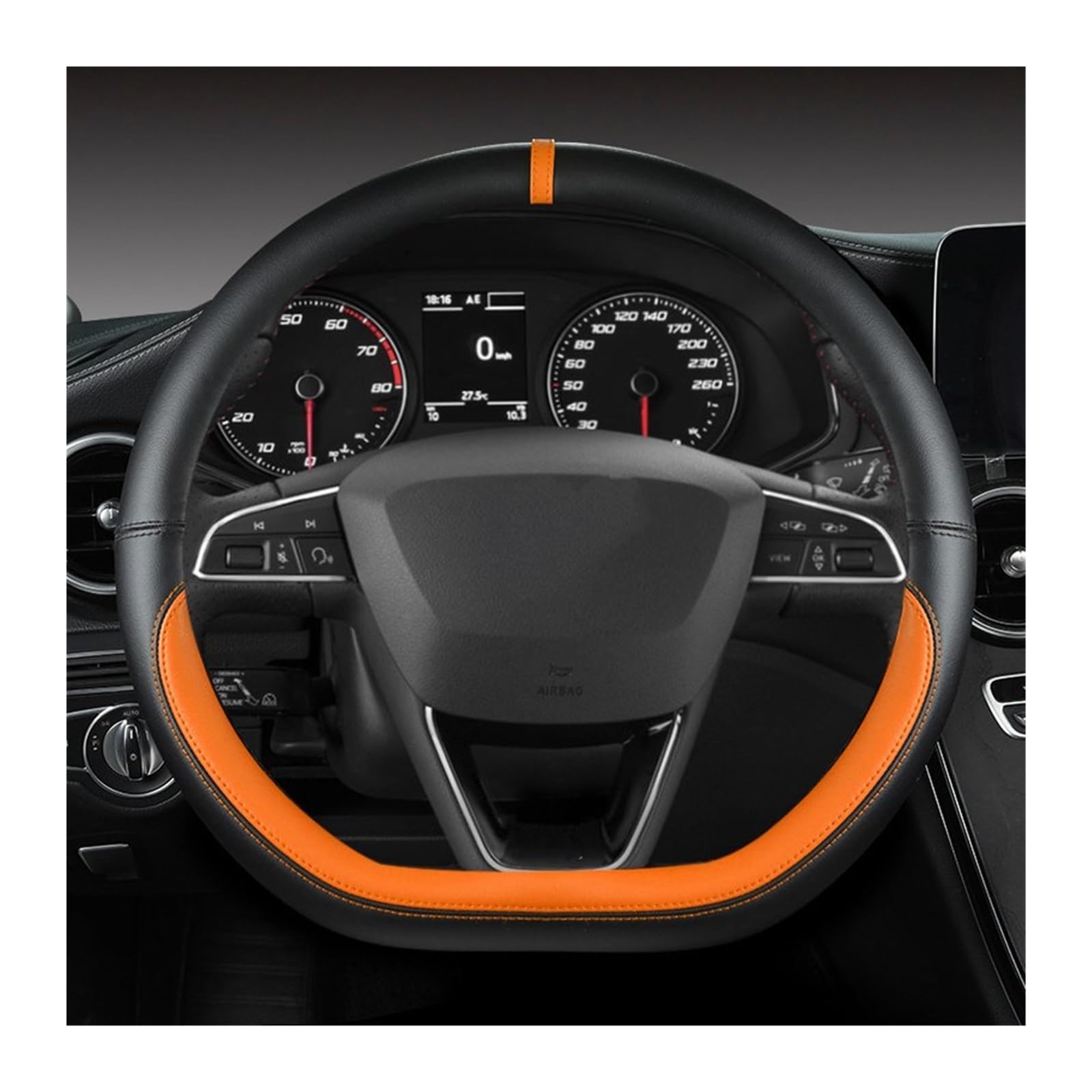 Lenkrad Abdeckung Für Seat Leon Für Cupra R Leon ST Für Cupra Leon ST Für Cupra Ateca Für Cupra Ateca Auto Lenkrad Abdeckung PU Leder Auto Zubehör Lenkradbezug(Orage D Shape) von SANCAK