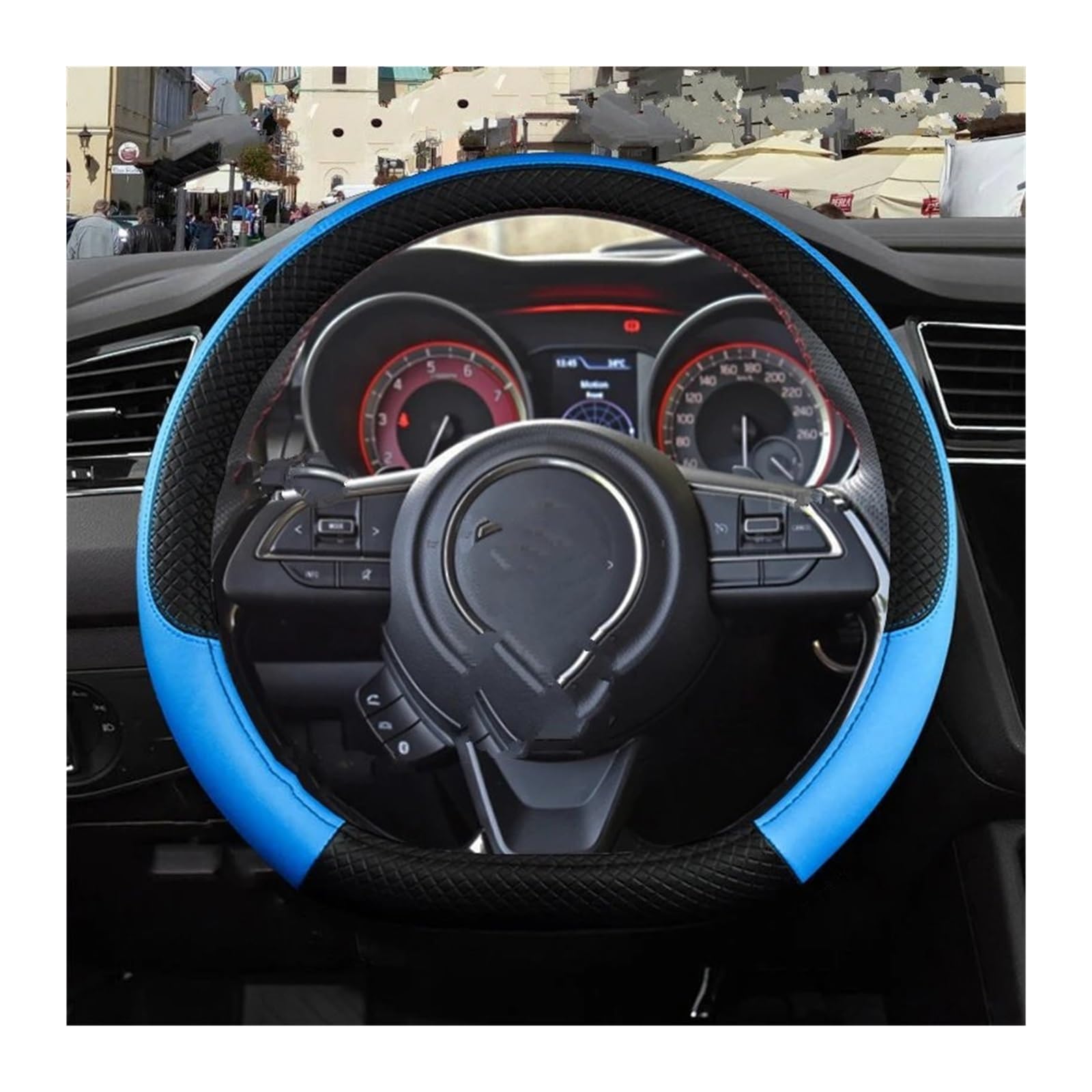 Lenkrad Abdeckung Für Suzuki Für Swift 2017 2018 2019 2020 2021 Auto Lenkrad Abdeckung Mikrofaser Leder + Carbon Faser Auto Zubehör Lenkradbezug(D Shape Blue) von SANCAK