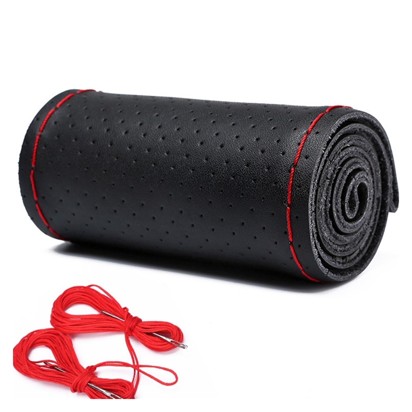 Lenkrad Abdeckung Handnähende Mikrofaser-Leder-Autolenkrad-Geflechtabdeckung Für Einen Durchmesser Von 37–38 cm Mit Nadeln Und Faden Lenkradbezug(Black-Red Thread) von SANCAK