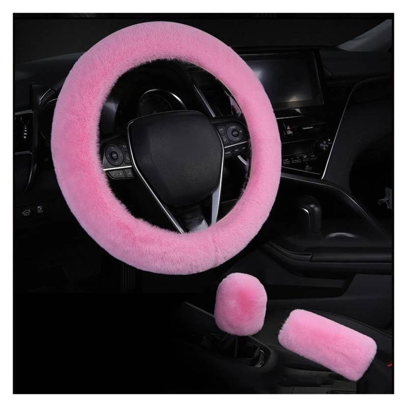 Lenkrad Abdeckung Universal Lenkrad Plüsch Auto Lenkrad Abdeckungen Winter Kunstpelz Hand Bremse & Getriebe Abdeckung 3 Teile/Satz Lenkradbezug(3 Pieces Pink) von SANCAK