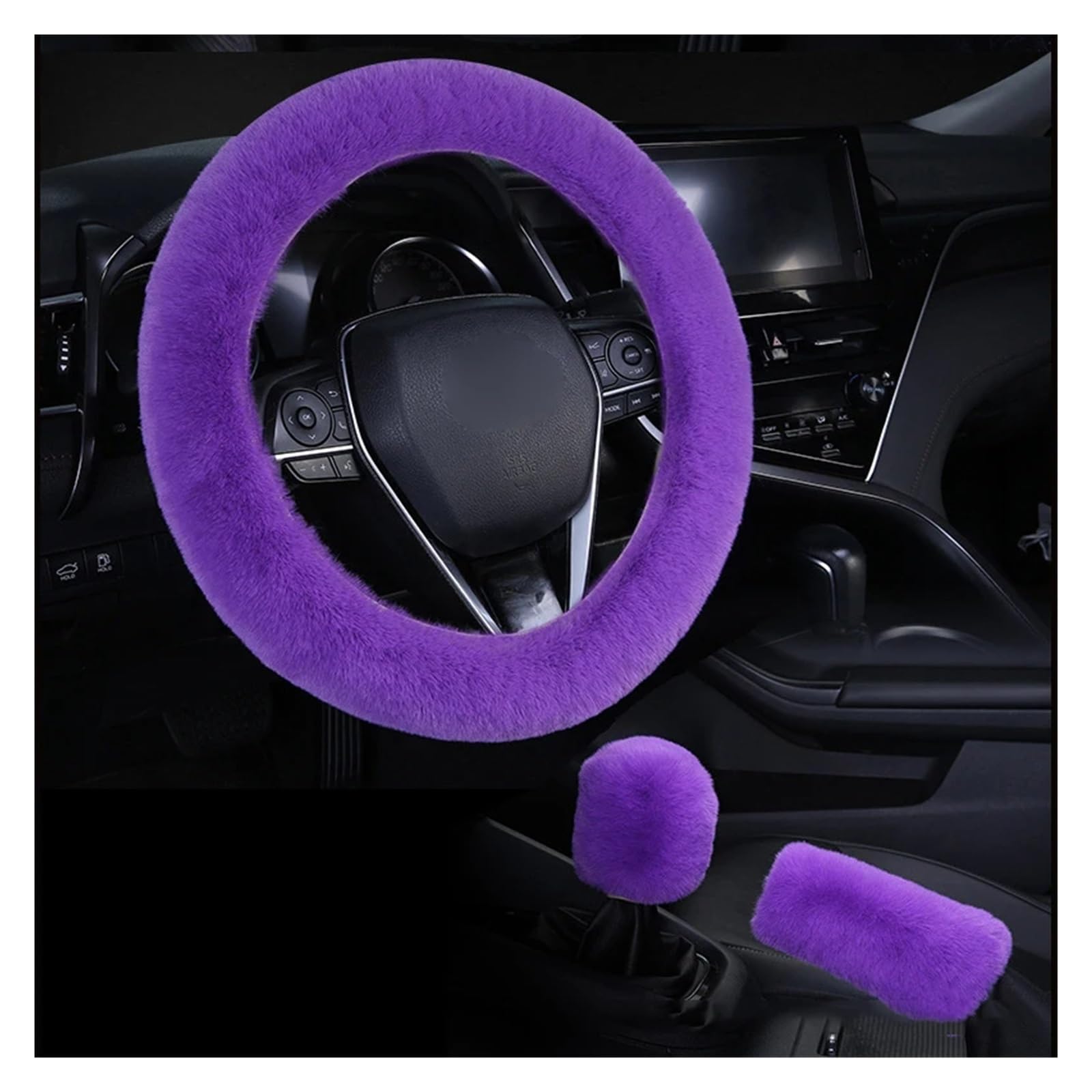 Lenkrad Abdeckung Universal Lenkrad Plüsch Auto Lenkrad Abdeckungen Winter Kunstpelz Hand Bremse & Getriebe Abdeckung 3 Teile/Satz Lenkradbezug(3 Pieces Purple) von SANCAK