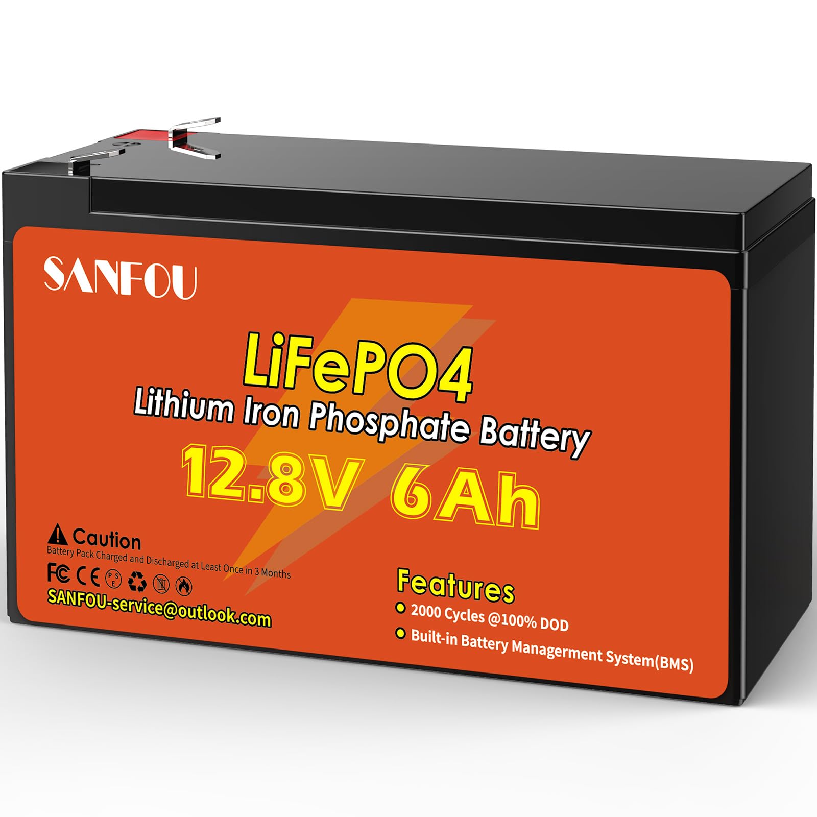 SANFOU 12V LiFePO4 Batterie, Lithium Akku mit BMS, Deep Cycle Batterien, Unterstützung 4S4P, perfekt als Stromquelle für Wohnmobile Camping (12V6Ah） von SANFOU