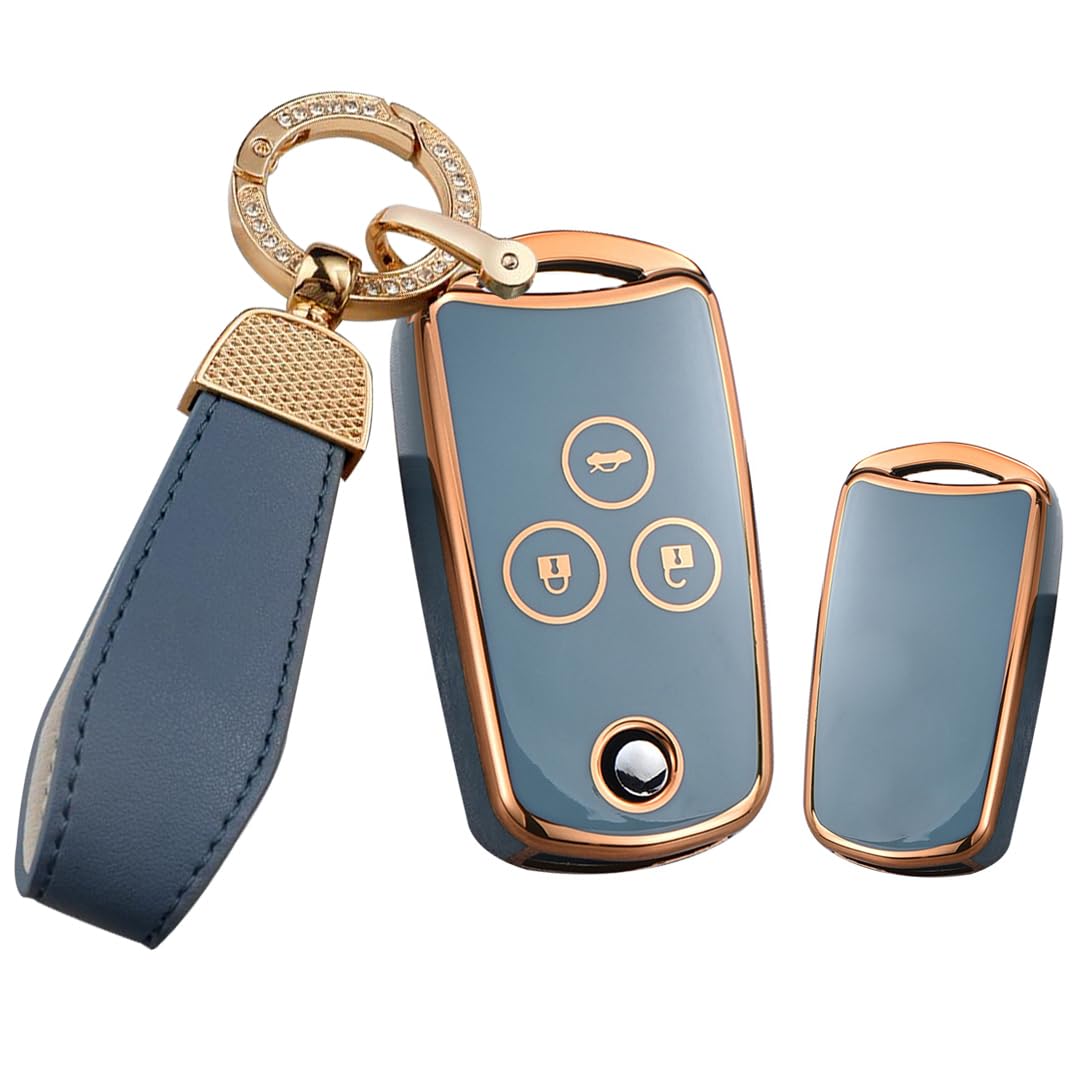 SANRILY Keyless Golden-Edge 3 Button Flip Key Fob Cover für Acura MDX TL TSX ZDX RSX für Honda Civic IX Pilot Accord 8 CRV Jazz HRV Schlüsselhülle mit Leder Schlüsselanhänger Blau von SANRILY