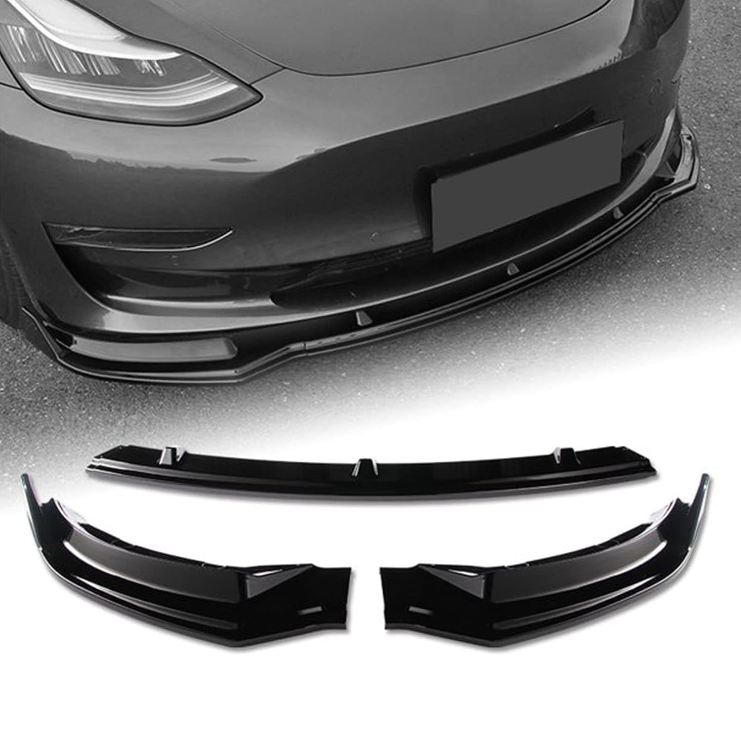 SANSHAOS Auto Frontstoßstange Lippe Splitter für Tesla Model 3 2017-2022 2023, ABS Frontspoile Auto Frontschürze Lip Bodykit,Black von SANSHAOS