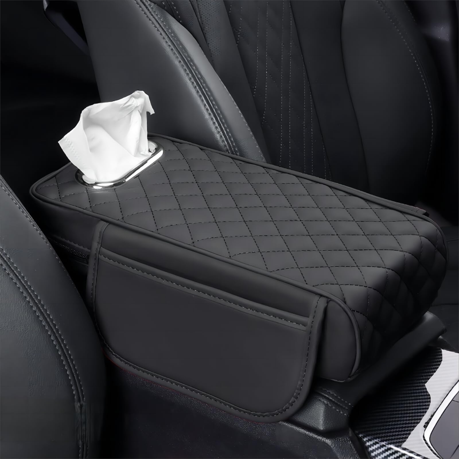 SANSHAOS Leather Car Armrest Box Pad Mittelarmlehne Polster für Ford Puma ST 2020-2023 2024, Armlehne Auto Matte mit Aufbewahrungstasche Taschentuchbox,C von SANSHAOS