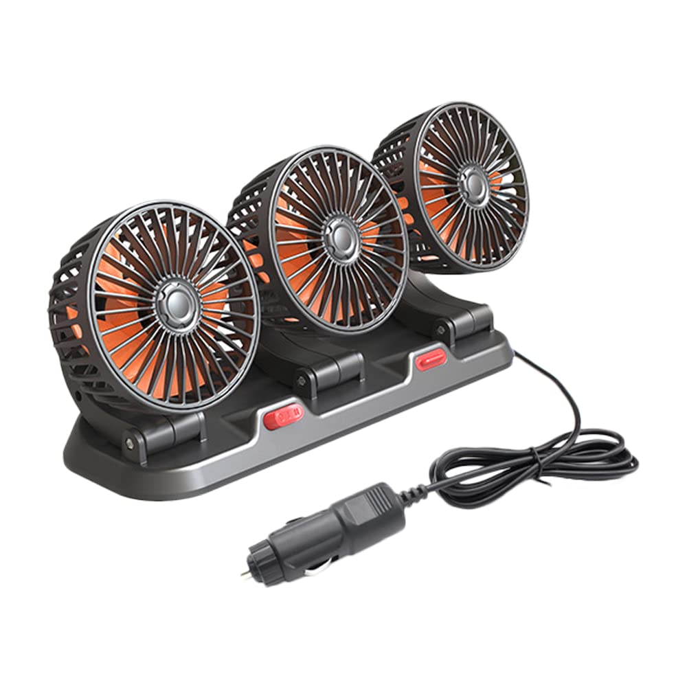 SANWAN Auto-Ventilator, 360 Grad drehbarer automatischer Ventilator, 24 V, elektrisch, 3 Kühlköpfe, tragbarer Auto-Ventilator für Limousine/SUV/Wohnmobil/Boot von SANWAN