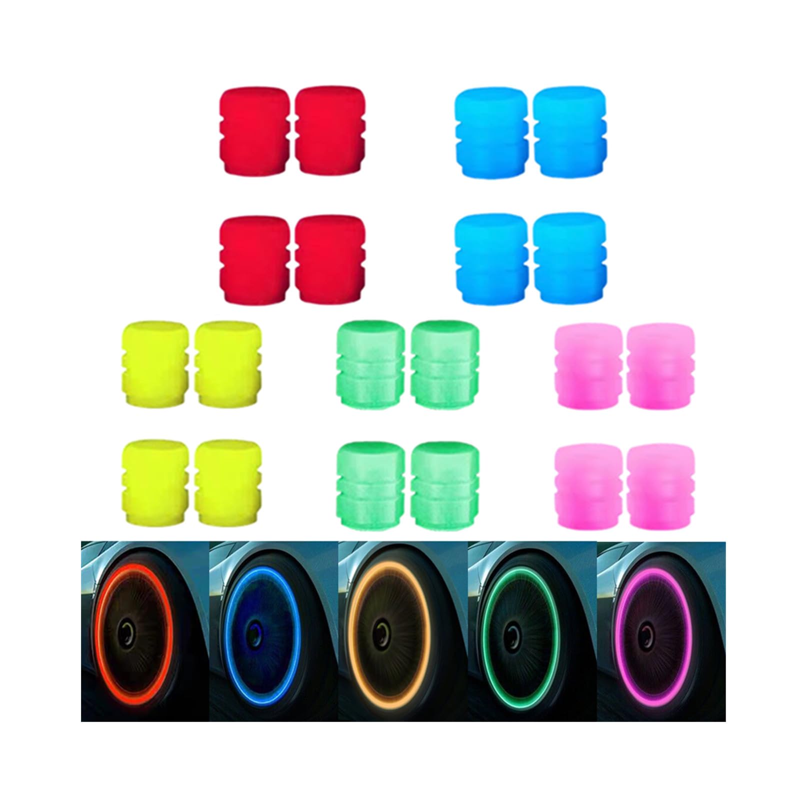 20Pcs Fluorescent Car Tire Valve Cap Luminous Bike Tire Valve Stem Caps Glow in The Dark,Universal Illuminated Auto Car Wheel Valve Stem Cover,for Cars Trucks Motorcycles SUVs and Bikes von SARAYO