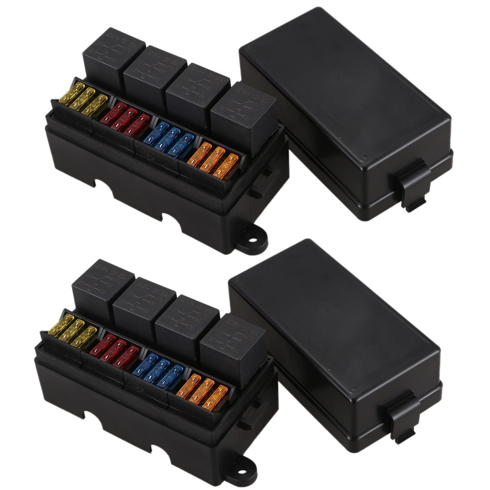 SAROAD 2X 12 Way Blade Sicherungshalter Box mit Flachstecker und Sicherung 4PCS 4Pin 12V 80A Relais für Auto-AnhäNger und Boot von SAROAD