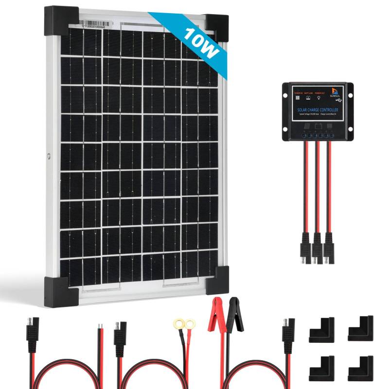 10W Solarpanel Kit 12V Monokristallines Solarmodul, Solarzelle Solaranlage PV mit 5A Solarladegerät Laderegler für Wohnmobil Garten Camper Boot und Dach des Hauses von SARONIC