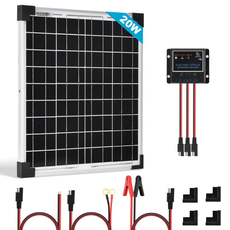 20W Solarpanel Kit 12V Monokristallines Solarmodul, Solarzelle Solaranlage PV mit 5A Solarladegerät Laderegler für Wohnmobil Garten Camper Boot und Dach des Hauses von SARONIC