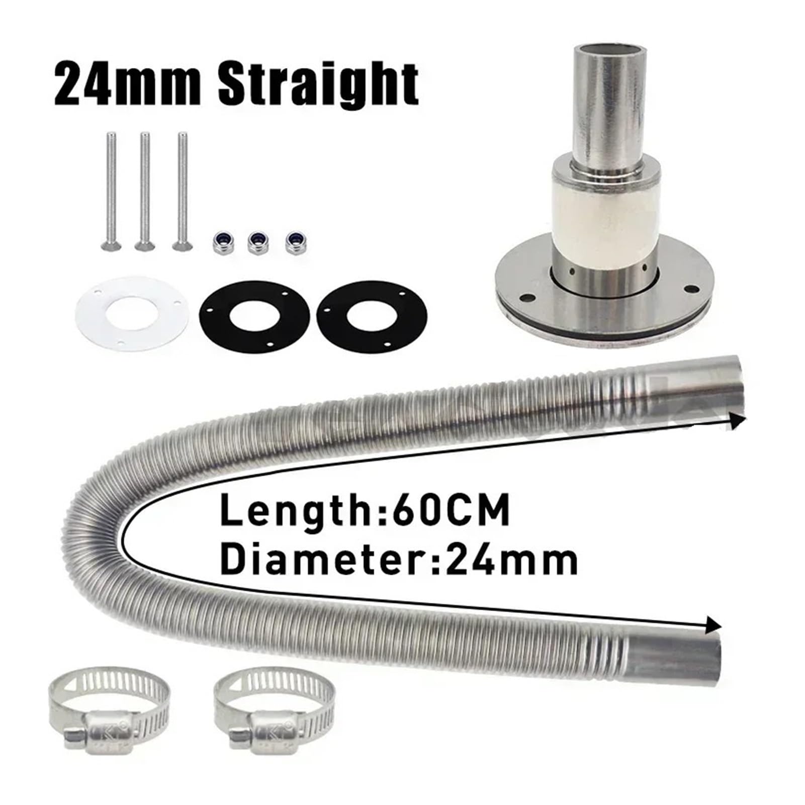 SASJQVMX 22mm/24mm Thru Hull Auspuff Fitting Rohr Rohr Buchse Hardware Teil + 60cm Auto Air Standheizung Auspuffrohr Fit for Auto Boot LKW(24mm Straight) von SASJQVMX