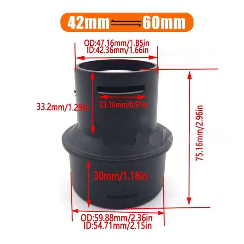 SASJQVMX 60mm/75mm Auto Diesel Standheizung Kanal Kanalrohr Verbindungsstück Entlüftungsauslassverbinder Schwarz Passend Fit for Auto LKW Camper(42mm to 60mm) von SASJQVMX