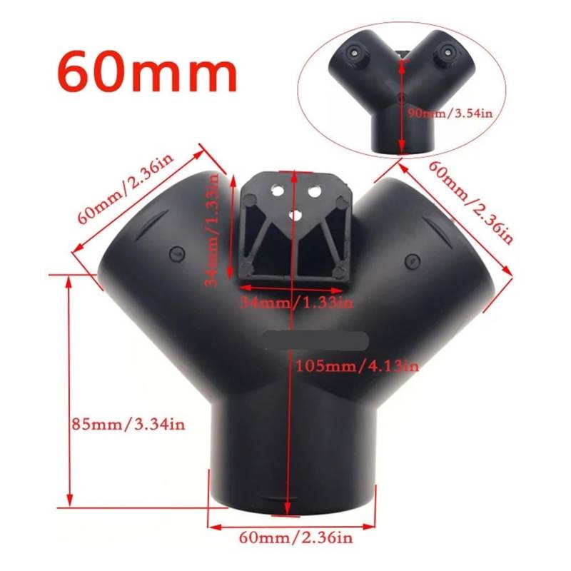 SASJQVMX Autoheizungs-Entlüftungskanal, 60 Mm/75 Mm YT-Stück Auspuffanschluss Mit Doppelter Regelventilklappe, Passend Fit for Diesel-Standheizung(Y-60mm) von SASJQVMX