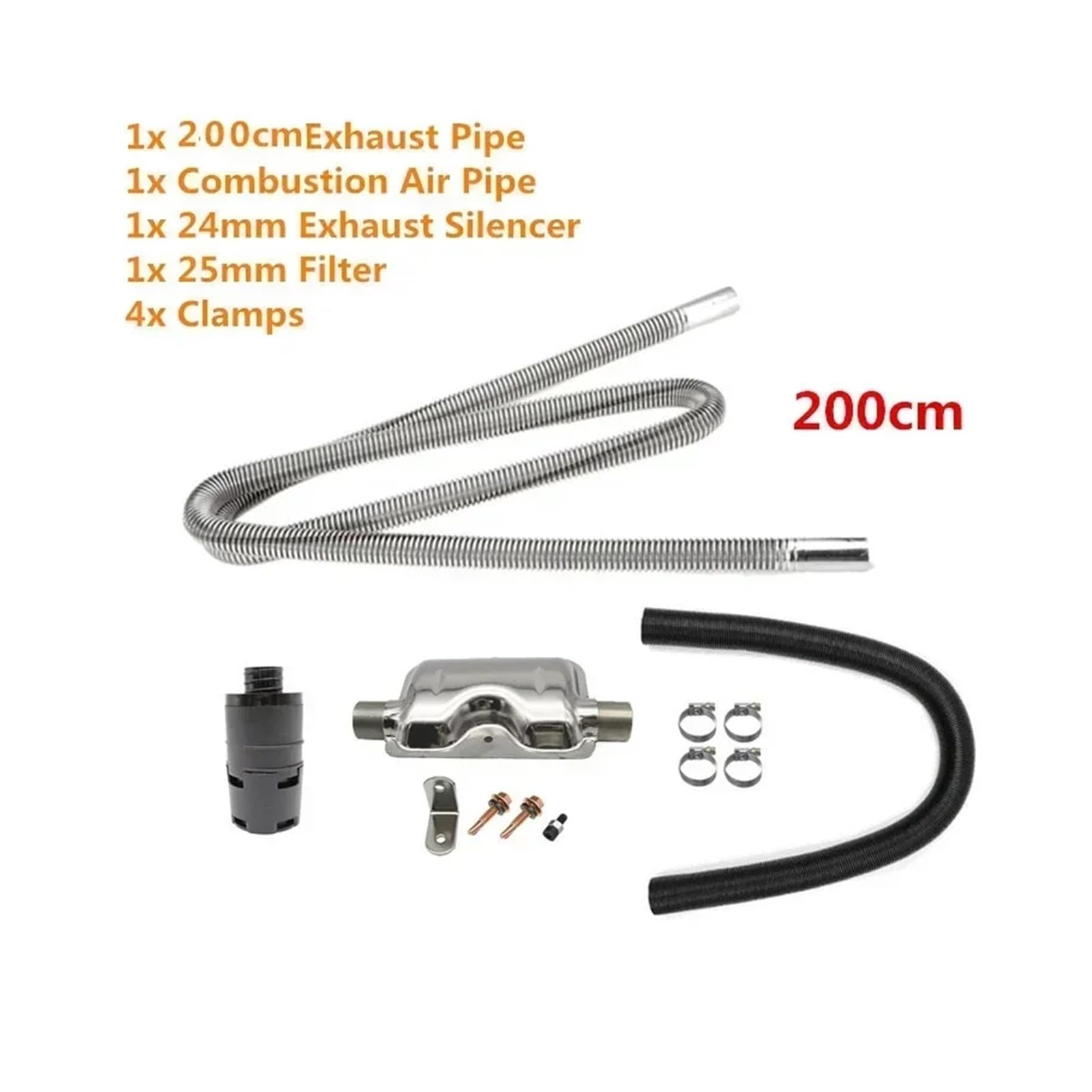 SASJQVMX Diesel-Standheizung, Passend Fit for 24-mm-Abgasschalldämpfer + 25-mm-Filter + 2-Rohr-Luft-Diesel-Kanalheizungszubehör(200cm Stainless Pipe) von SASJQVMX