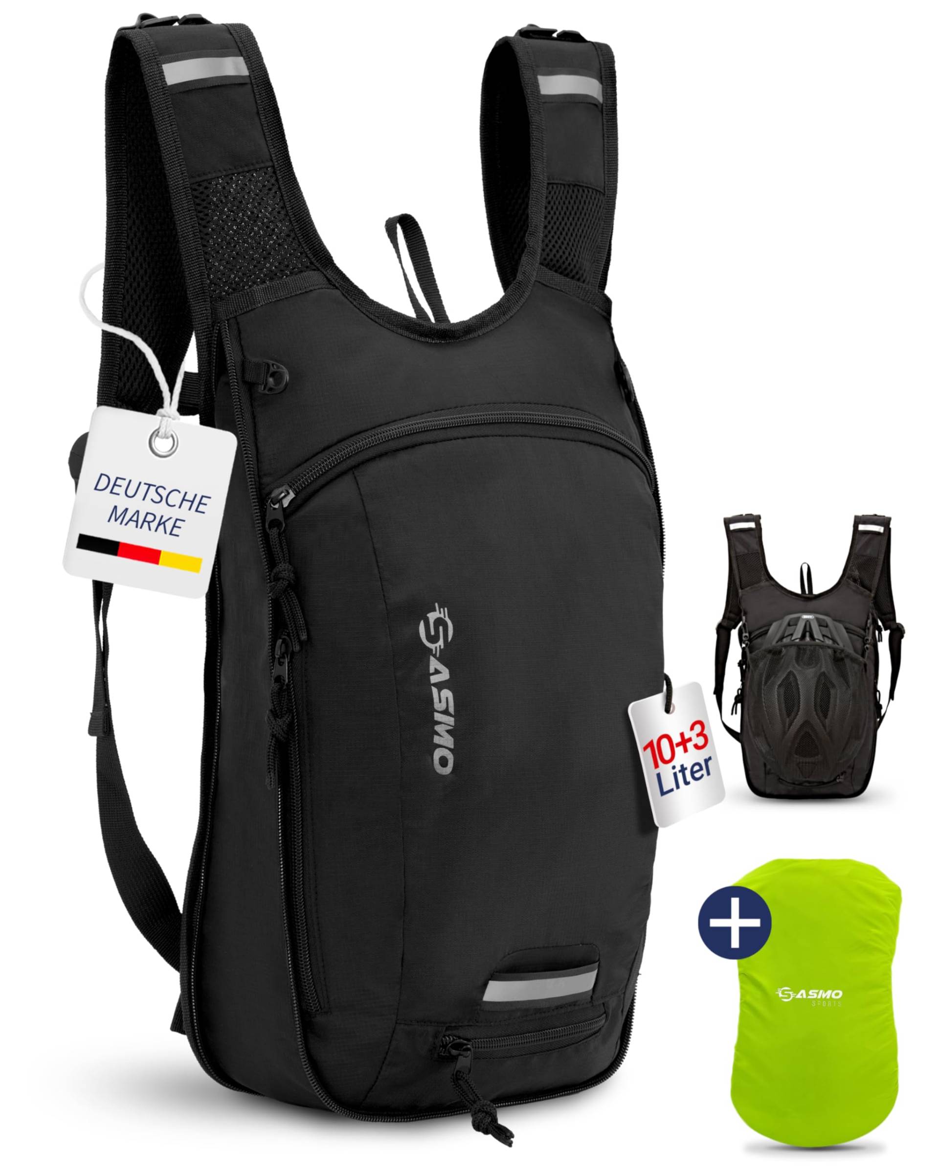 SASMO® Fahrradrucksack 10+3l mit Thermofach & Helmnetz | MTB Rucksack | Fahrrad Rucksack - inkl. Regenschutz | Trinkrucksack Fahrrad für Herren & Damen von SASMO Sports