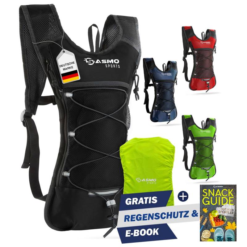 SASMO® Laufrucksack 6L (Schwarz) mit Thermofach | Lauf Rucksack - Ultraleicht 300g | Laufrucksack Damen & Herren | Running Backpack inklusive Regenschutz & Reflektoren von SASMO Sports