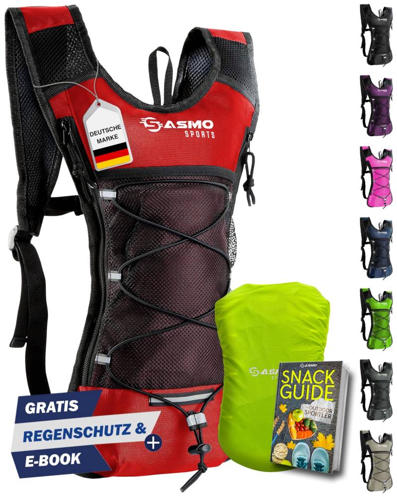 SASMO® Laufrucksack 6L (Rot) mit Thermofach | Lauf Rucksack - Ultraleicht 300g | Laufrucksack Damen & Herren | Running Backpack inklusive Regenschutz & Reflektoren von SASMO Sports