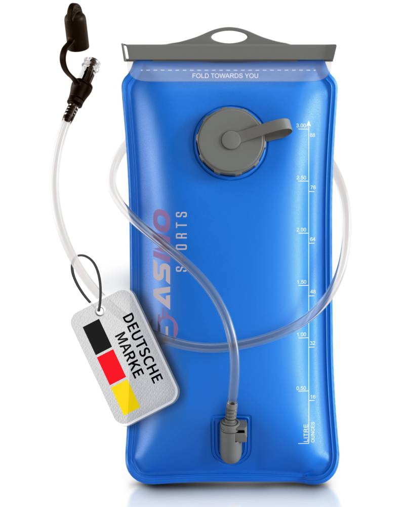 SASMO® Trinkblase 3l mit 2 Öffnungen | materialverstärkte,reißfeste Wasserblase 3l | Trinkblase 3 Liter mit Trinkschlauch, extralang - 100cm | für Wandern & Outdoorsport von SASMO Sports