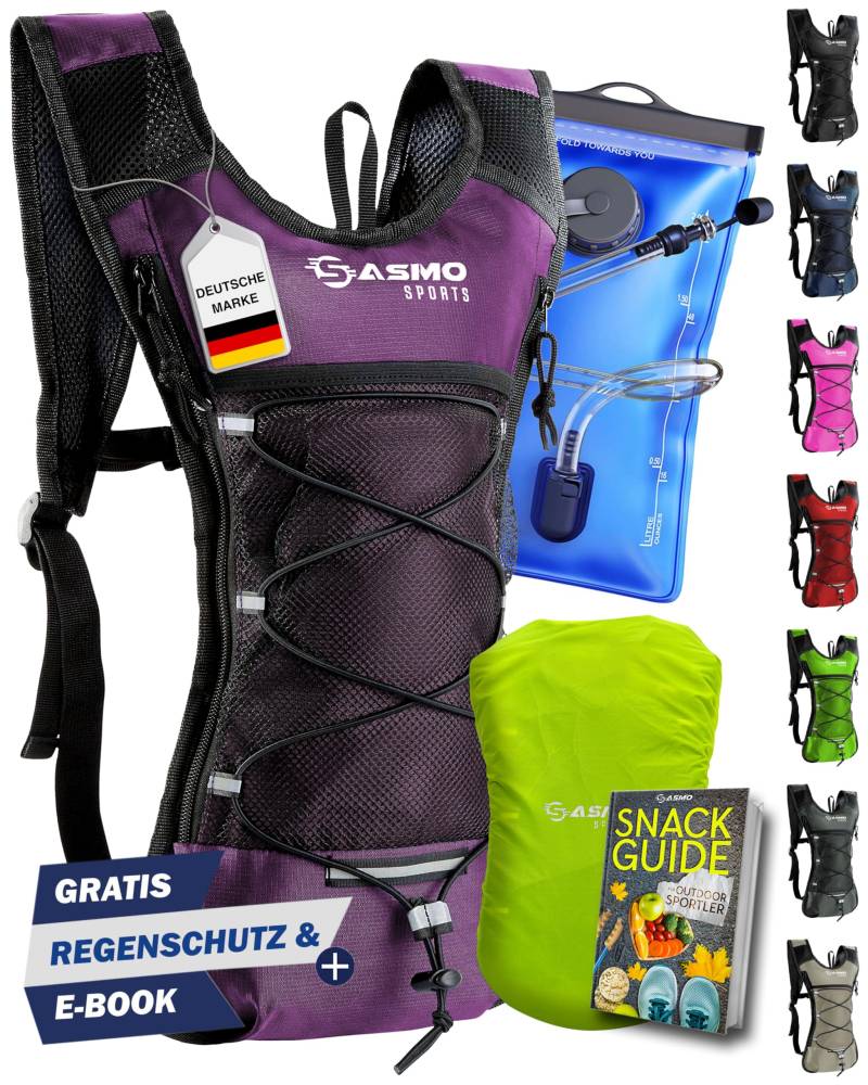 SASMO® Trinkrucksack (Beere) mit Thermofach | Trinkrucksack Laufen - Ultraleicht 300g | Laufrucksack mit Trinkblase 2l, BPA-Frei | Trinkrucksack Fahrrad mit Reflektoren | Laufen, Fahrradfahren von SASMO Sports