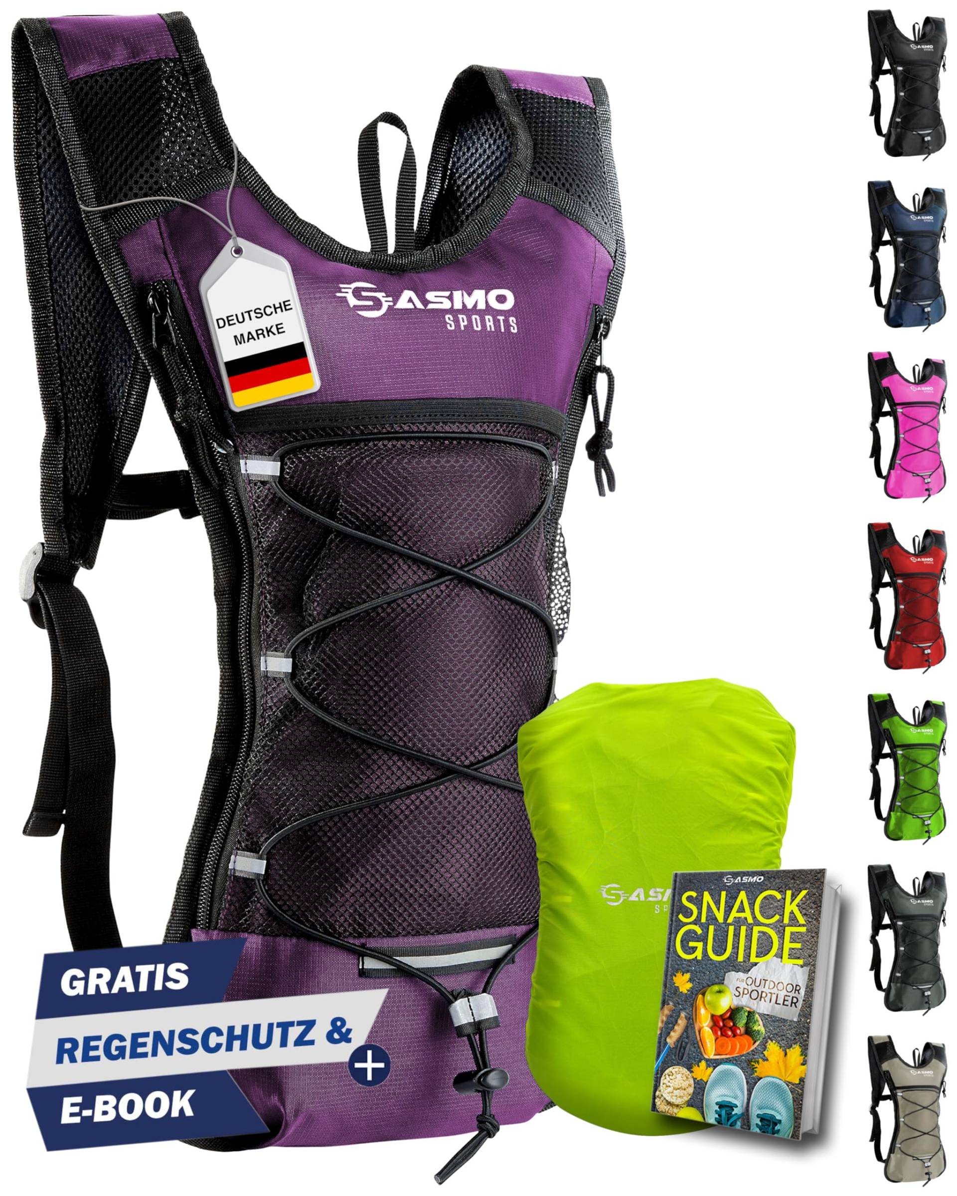 SASMO Sports® Laufrucksack & Trailrunning Rucksack (Beere) - Ultraleicht - 6L / 300g | isoliertes Thermofach | Laufrucksack Damen & Herren| Running Backpack inklusive Regenschutz von SASMO Sports