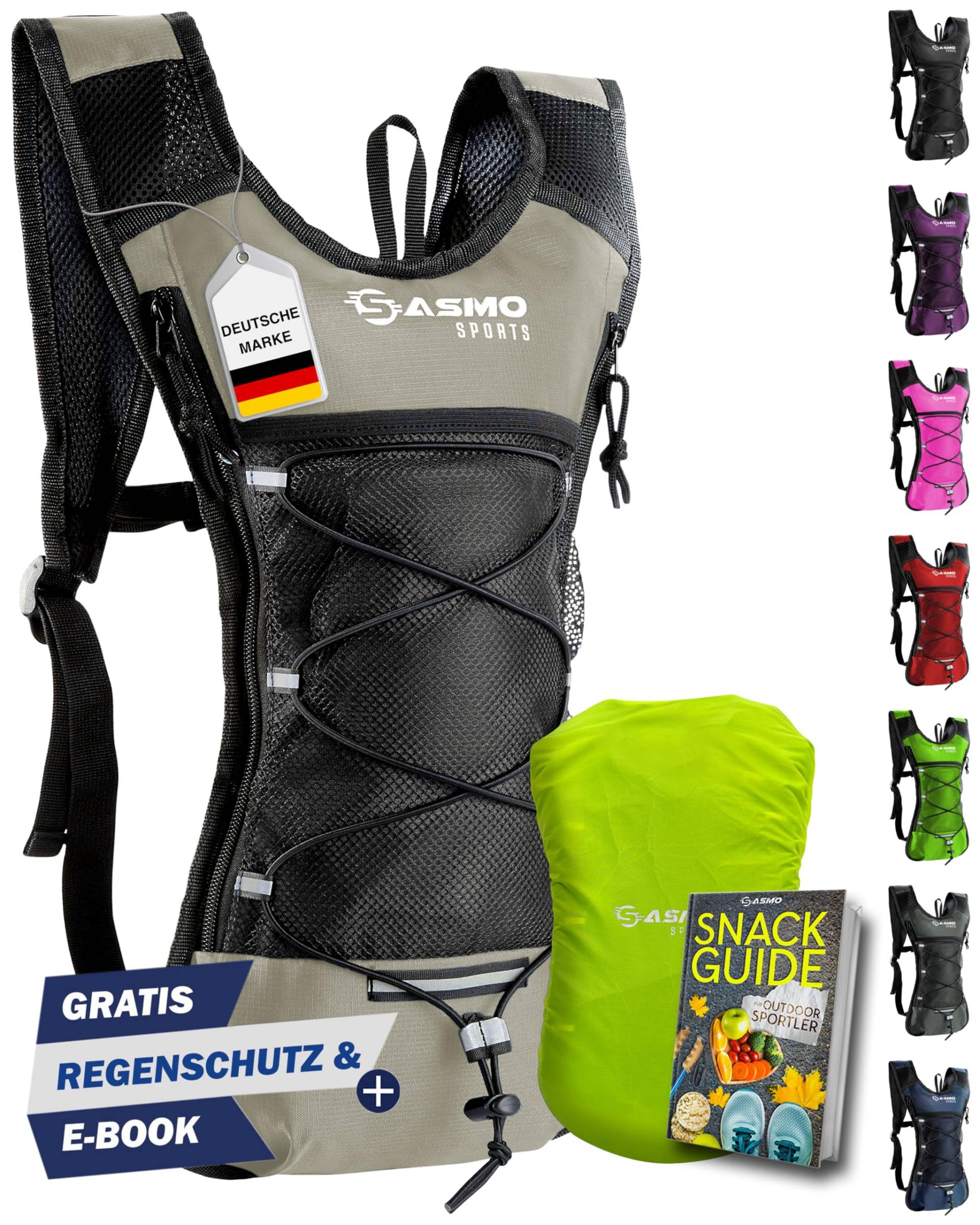 SASMO Sports® Laufrucksack & Trailrunning Rucksack (Sand) - Ultraleicht - 6L / 300g | isoliertes Thermofach | Laufrucksack Damen & Herren| Running Backpack inklusive Regenschutz von SASMO Sports