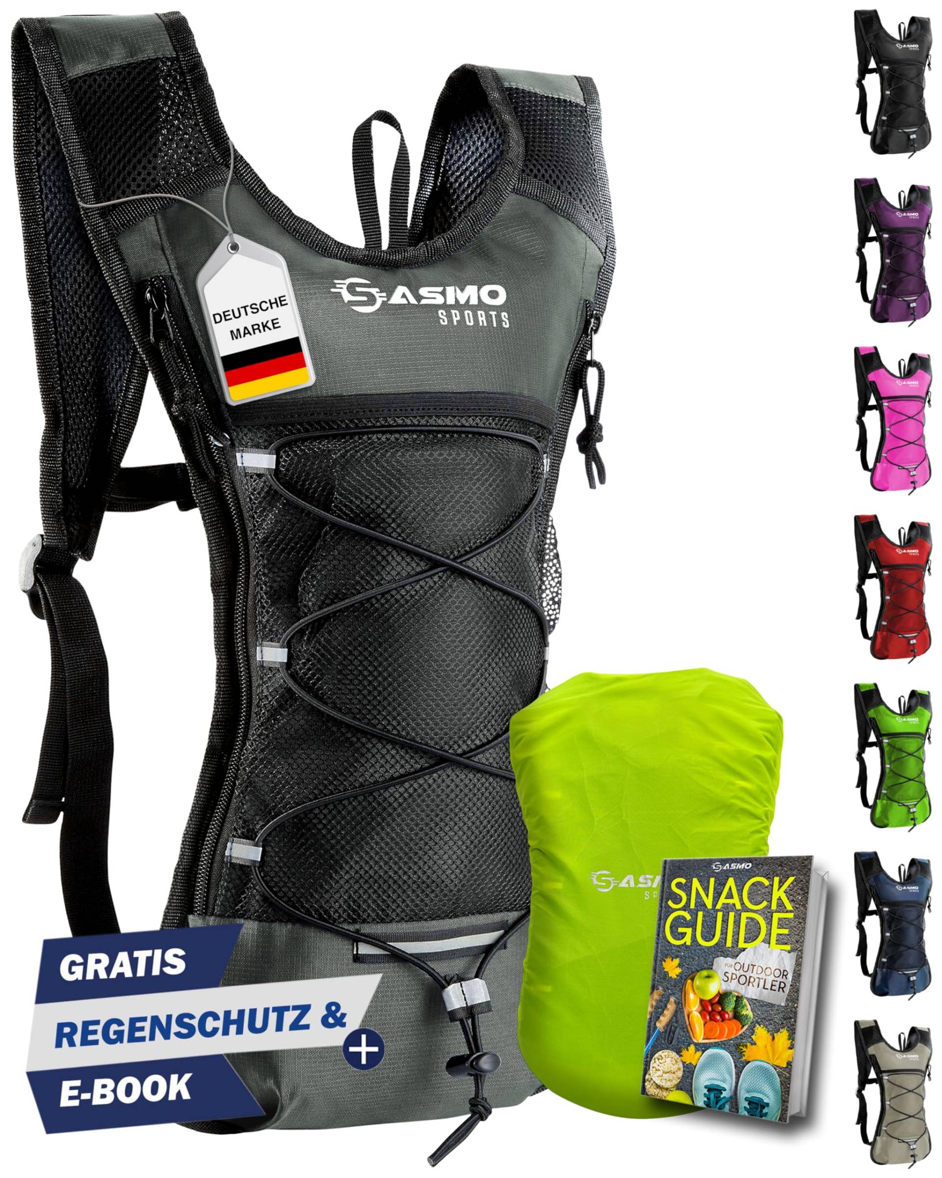 SASMO® Laufrucksack 6L (Grau) mit Thermofach | Lauf Rucksack - Ultraleicht 300g | Laufrucksack Damen & Herren | Running Backpack inklusive Regenschutz & Reflektoren von SASMO Sports