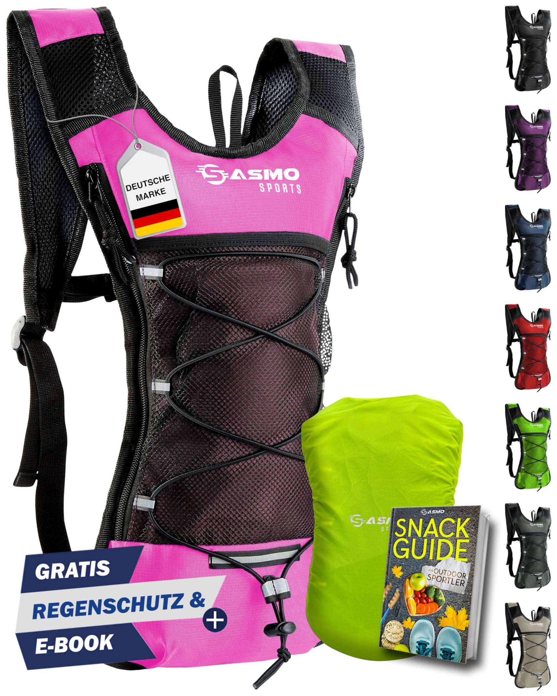 SASMO Sports® Laufrucksack & Trailrunning Rucksack (pink) - Ultraleicht - 6L / 300g | isoliertes Thermofach | Laufrucksack Damen & Herren| Running Backpack inklusive Regenschutz von SASMO Sports