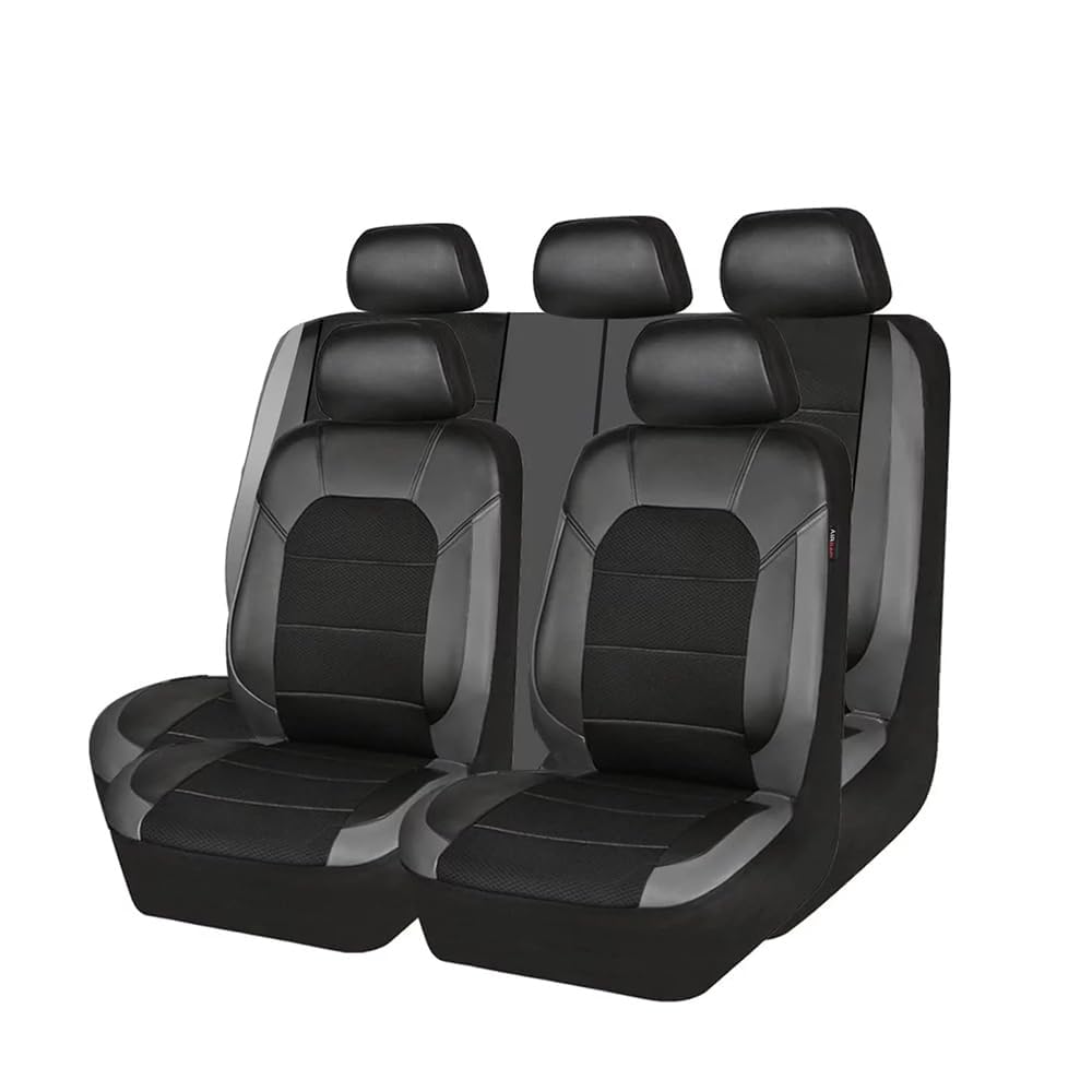 SAXCXCS 9 stück Leder Autositzbezüge Sets, für Ford Escort 2015-2019 Sitzbezüge Set Allwetter Wasserdicht Atmungsaktiv Schonbezug Autozubehör,C/Grey von SAXCXCS