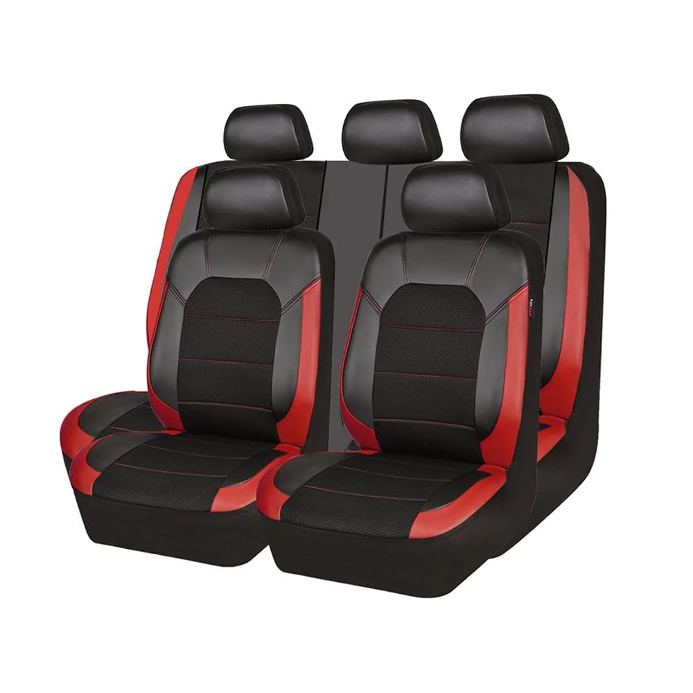 SAXCXCS 9 stück Leder Autositzbezüge Sets, für Opel Mokka/Mokka X 2012-2019 Sitzbezüge Set Allwetter Wasserdicht Atmungsaktiv Schonbezug Autozubehör,E/Red von SAXCXCS