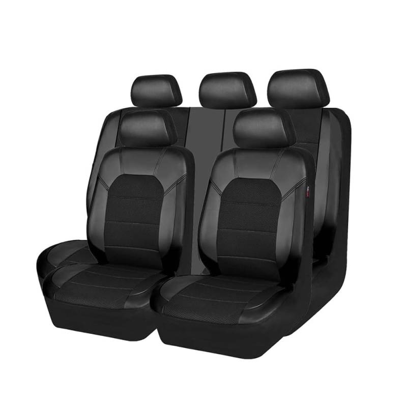 SAXCXCS 9 stück Leder Autositzbezüge Sets, für Toyota Auris Hybrid Touring 2011-2018 Sitzbezüge Set Allwetter Wasserdicht Atmungsaktiv Schonbezug Autozubehör,A/Black von SAXCXCS