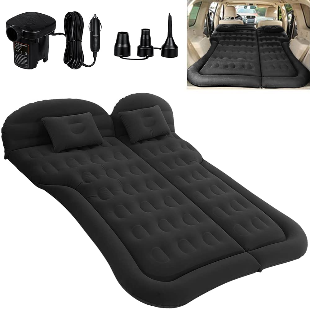 SAYGOGO SUV Luftmatratze Camping Bett Kissen Kissen Aufblasbare Verdickte Auto Luftbett Matratze mit Elektrischer Luftpumpe Tragbare Isomatte für Reisen Camping Verbesserte Version Schwarz von SAYGOGO