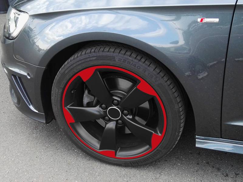 7,5-8x18 Zoll Felgen-Aufkleber passend für Audi A1 A3 A4 ROTOR Felgen (Rot) von SB CarDesign