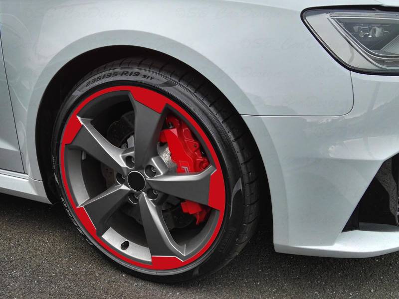 8-8,5x19 Zoll Felgen-Aufkleber passend für Audi RS3 8V ROTOR 2 Felgen (Rot) von SB CarDesign