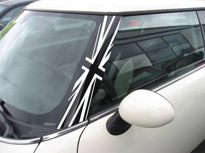 A-Säulen Aufkleber Pillar Decal für R55 R56 R57 Mini Cooper One Works (Weiss, Union Jack) von SB CarDesign