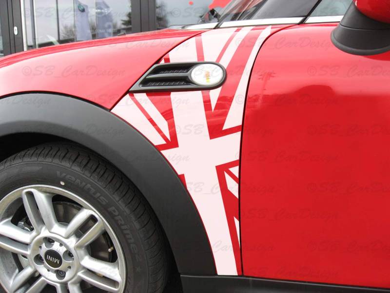 SB CarDesign Kotflügel Aufkleber Fender Decal passend für Mini Cooper R55 R56 R57 R58 R59 (Silber metallic, Union Jack) von SB CarDesign