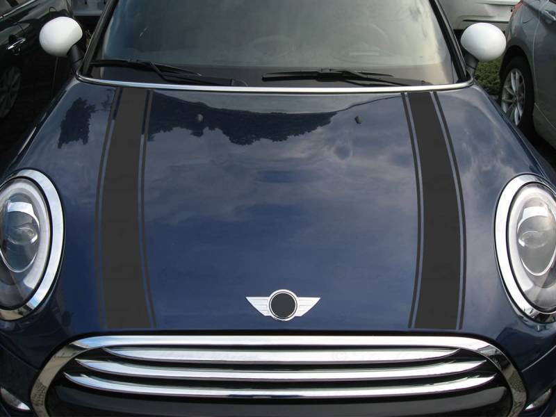 Streifen Stripes Aufkleber Motorhaube für F55 F56 F57 Mini Cooper (Mattschwarz, Design 2) von SB CarDesign