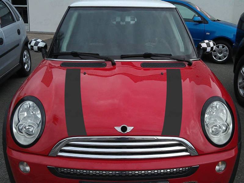 Streifen Stripes Aufkleber Motorhaube für R50 R52 Mini Cooper (Mattschwarz, Design 1) von SB CarDesign