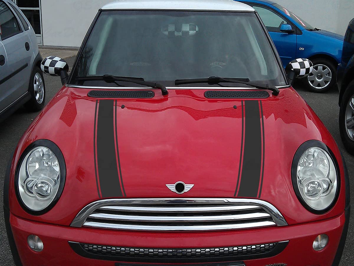 Streifen Stripes Aufkleber Motorhaube für R50 R52 Mini Cooper (Mattschwarz, Design 2) von SB CarDesign