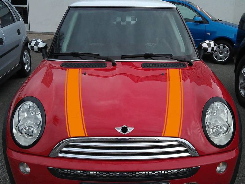 Streifen Stripes Aufkleber Motorhaube für R50 R52 Mini Cooper (Orange, Design 2) von SB CarDesign