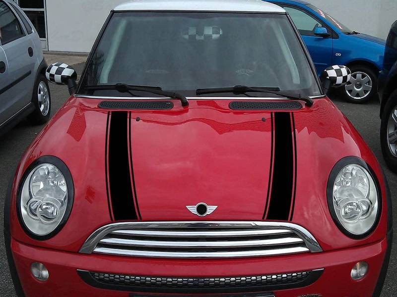 Streifen Stripes Aufkleber Motorhaube für R50 R52 Mini Cooper (Schwarz, Design 2) von SB CarDesign