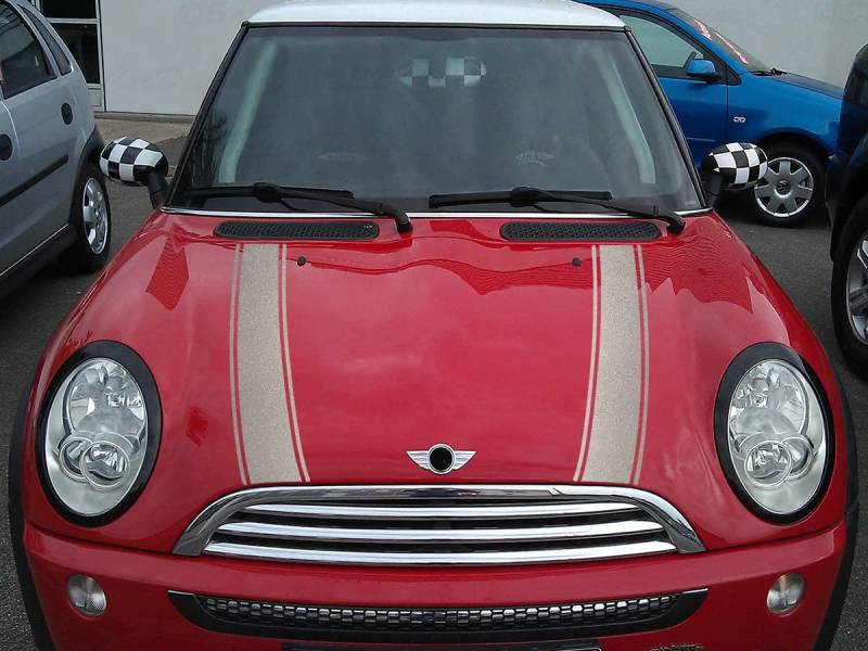 Streifen Stripes Aufkleber Motorhaube für R50 R52 Mini Cooper (Silber metallic, Design 2) von SB CarDesign